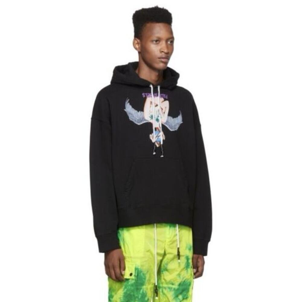 Palm Angels Black Angel Graphic Long Sleeve Pullover Hoodie Sweatshirt